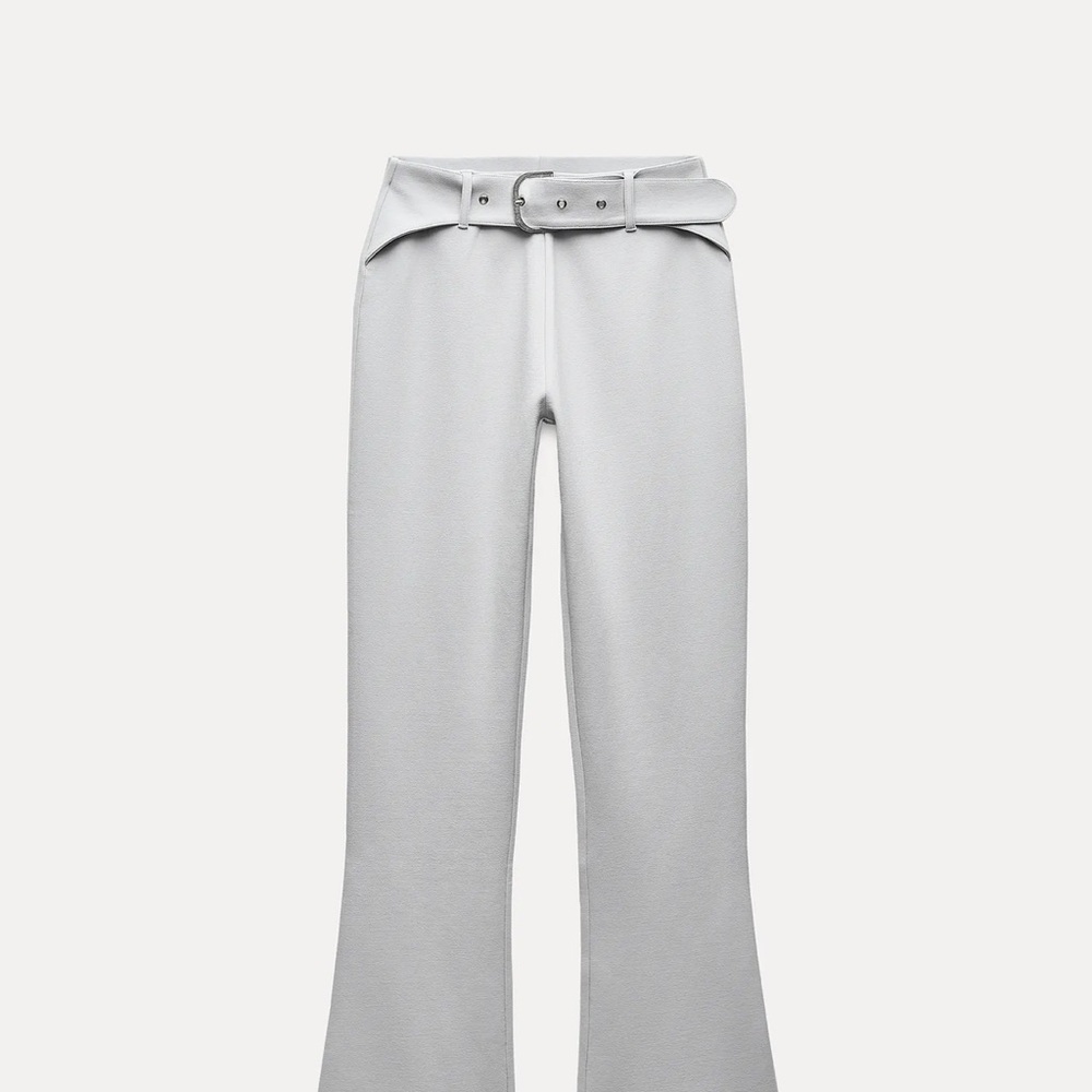 Zara Light Gray Belted Wide Leg Pants